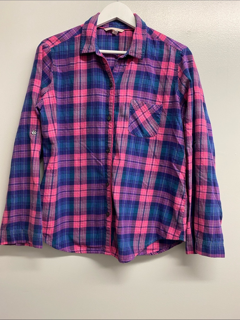 Victoria's Secret Pink & Blue Plaid Button-Down Shirt